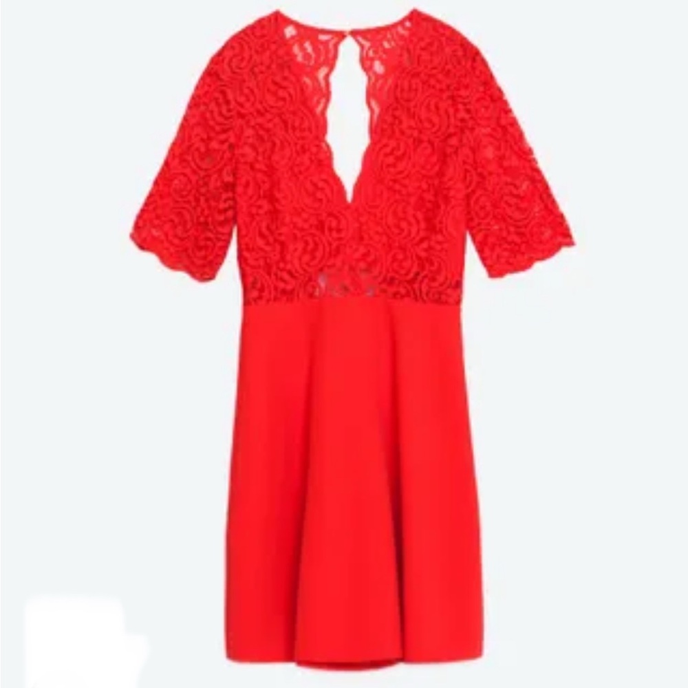 ZARA WOMAN RED DRESS LACE GUIPURE SIZE SMALL SKATER NWT